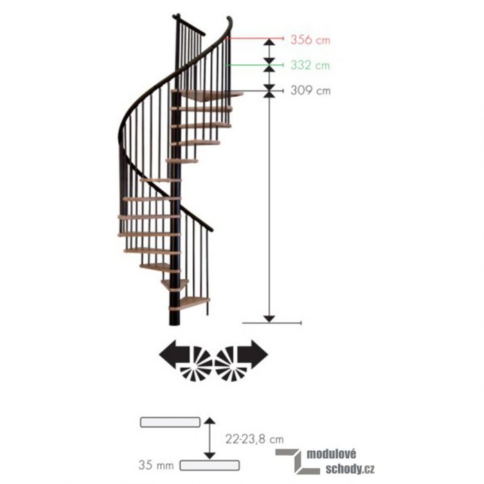 Točité segmentové schodiště Minka Rondo Spiral Wood - technické parametry schodiště