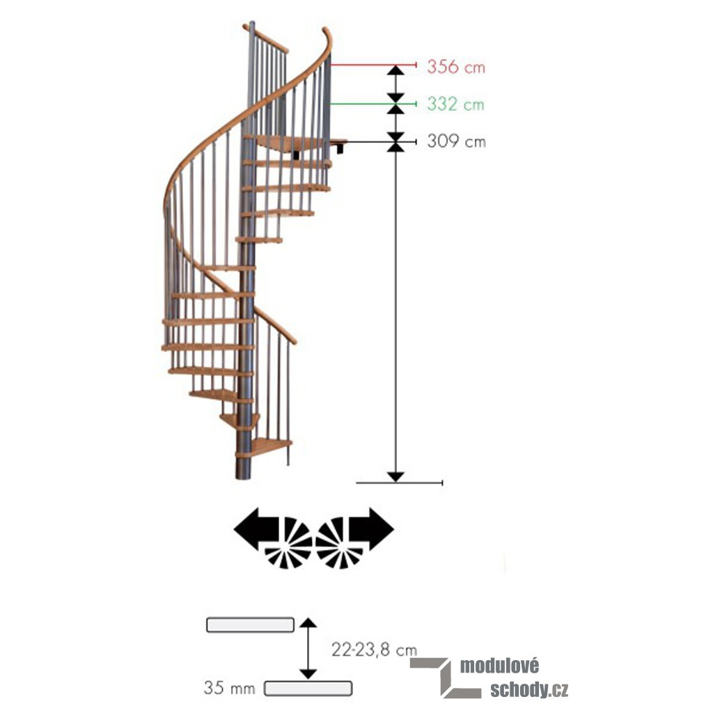 Točité segmentové schodiště Minka Rondo Spiral Wood - technické parametry