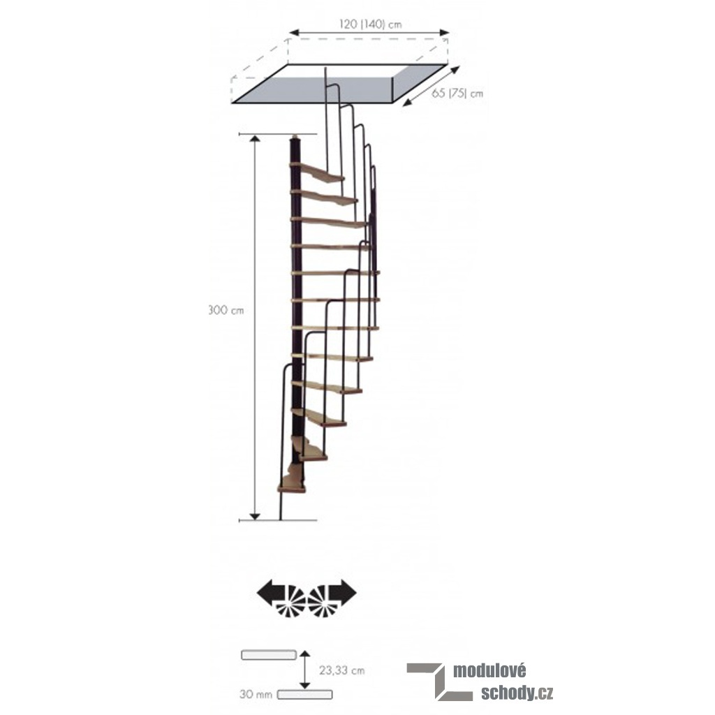 Modulové schody Minka Suono - technické parametry malého točitého schodiště