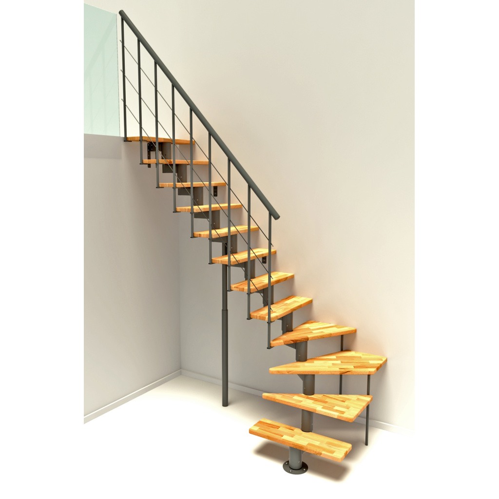 Lomené moderní schody Minka Comfort 1/4 – světle hnědé stupně a šedá konstrukce