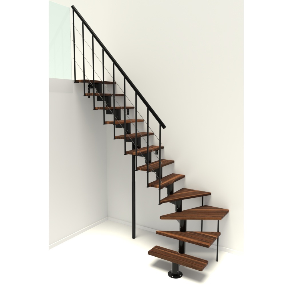 Lomené moderní schody Minka Comfort 1/4 – hnědé stupně a černá konstrukce